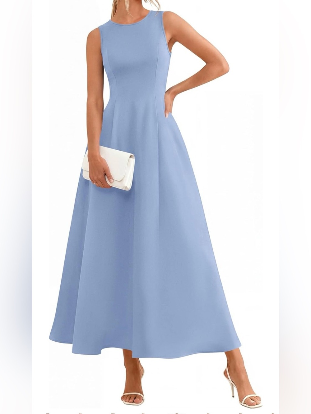 #70 Pretty Garden Sleeveless Light Blue A-Line Maxi Dress with pockets